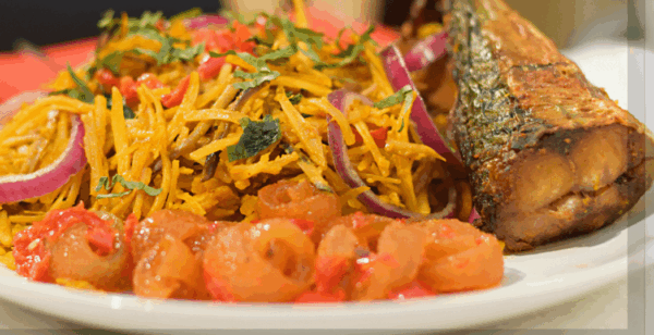 Abacha with Fish and Cow Leg