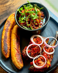 Bole (Roasted Plantain) and Pepper Sauce