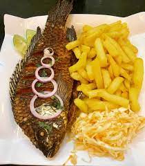 Full Tilapia Fish and Chips with Salad